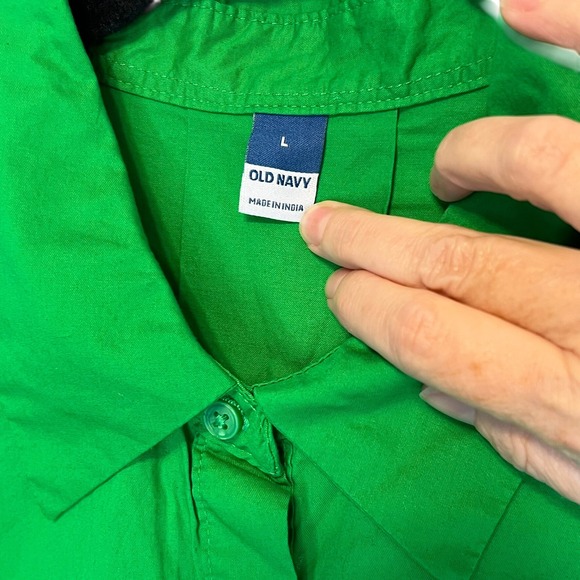NWOT Old Navy Womens L Kelly Green Mini Swing Dress Cotton Poplin Short Sleeve - Picture 4 of 6